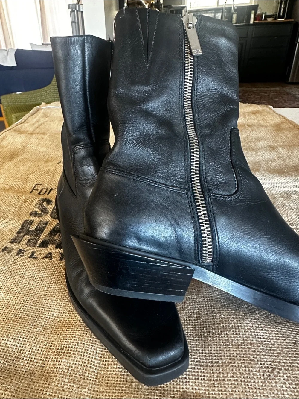 ZARA Black Leather Mid-Calf Side-Zip Boots